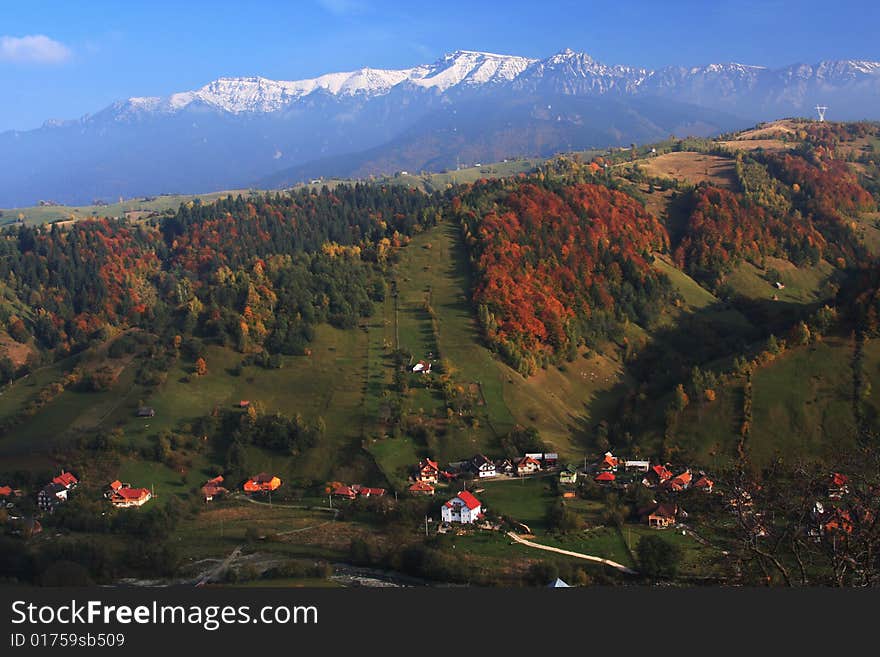 Bucegi Mountains seen from Moeciu