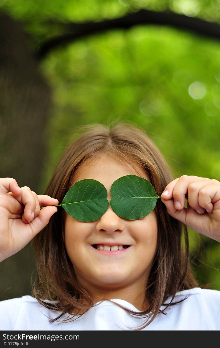 Green leaf and girl