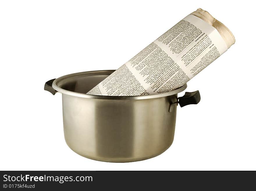 Hot news, the newspaper in a saucepan