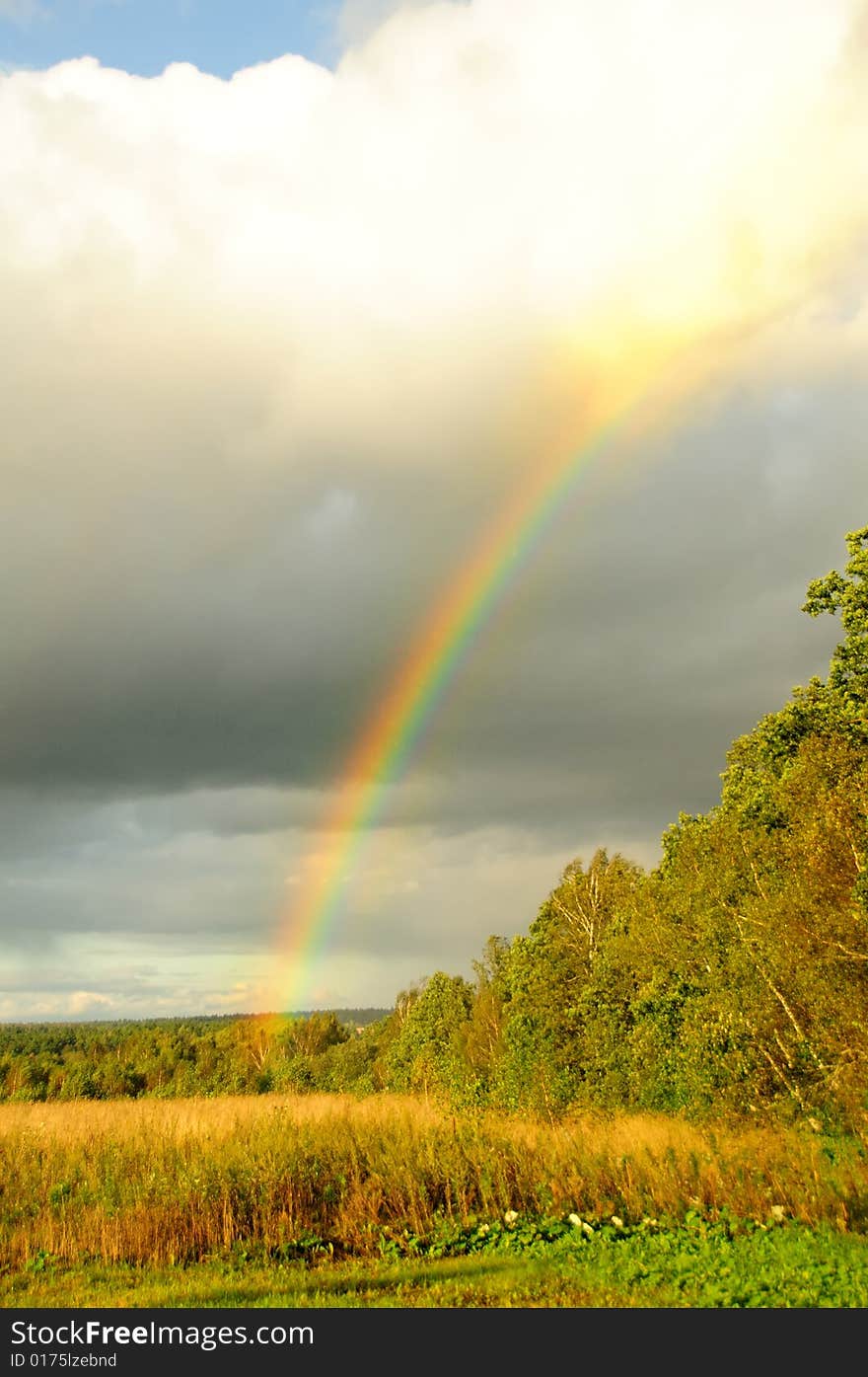 Abrupt rainbow in autumn day