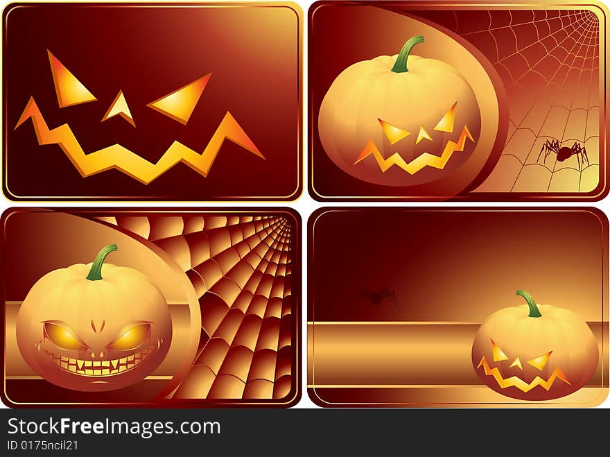 Set of Halloween cards with smiling pampkins and spiders. Additional vector format in EPS (v.8).