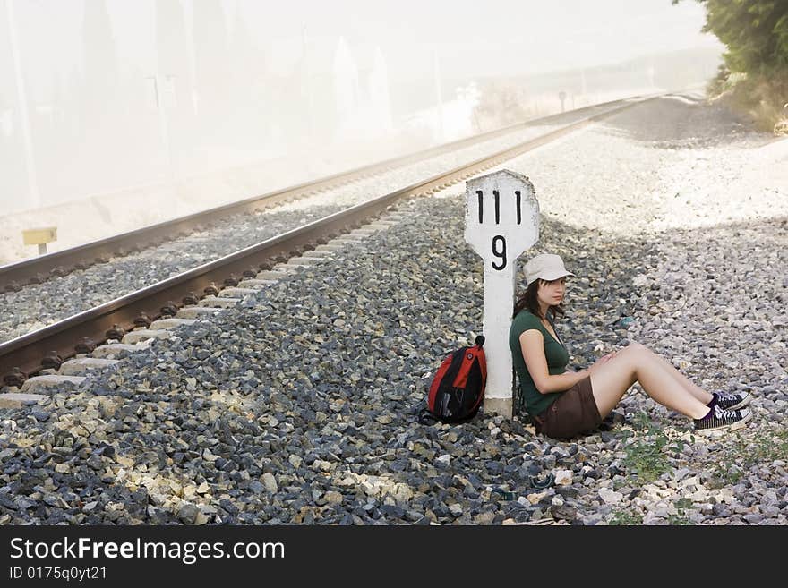 Backpacker taking a brake in the shadow