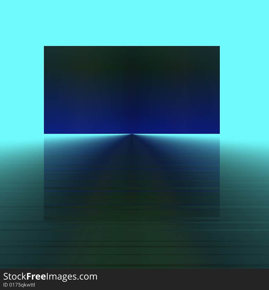 An abstract illustration with a blue-green square floating against a blue-green gradient background. This image was designed to give the illusion of two layers of space interacting on a background of ocean and sky. An abstract illustration with a blue-green square floating against a blue-green gradient background. This image was designed to give the illusion of two layers of space interacting on a background of ocean and sky.