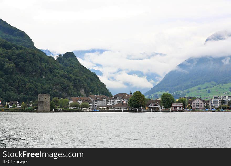 The small village on the hills around Lake Luzern