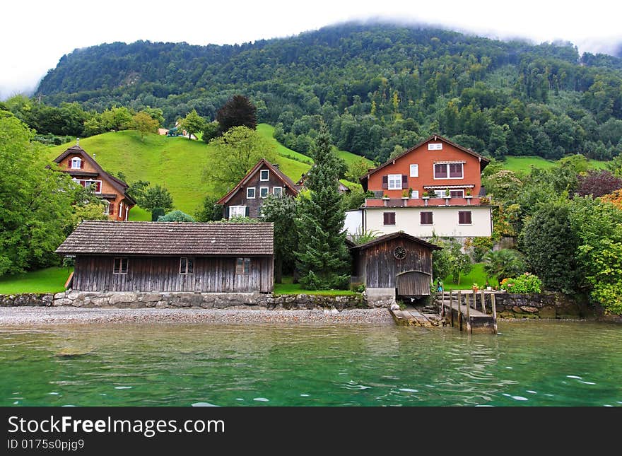 The small village on the hills around Lake Luzern