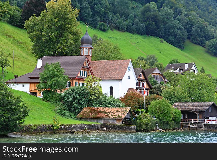 The small village on the hills around Lake Luzern