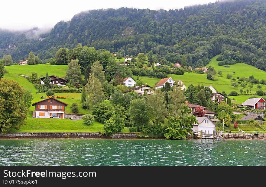 The small village on the hills around Lake Luzern