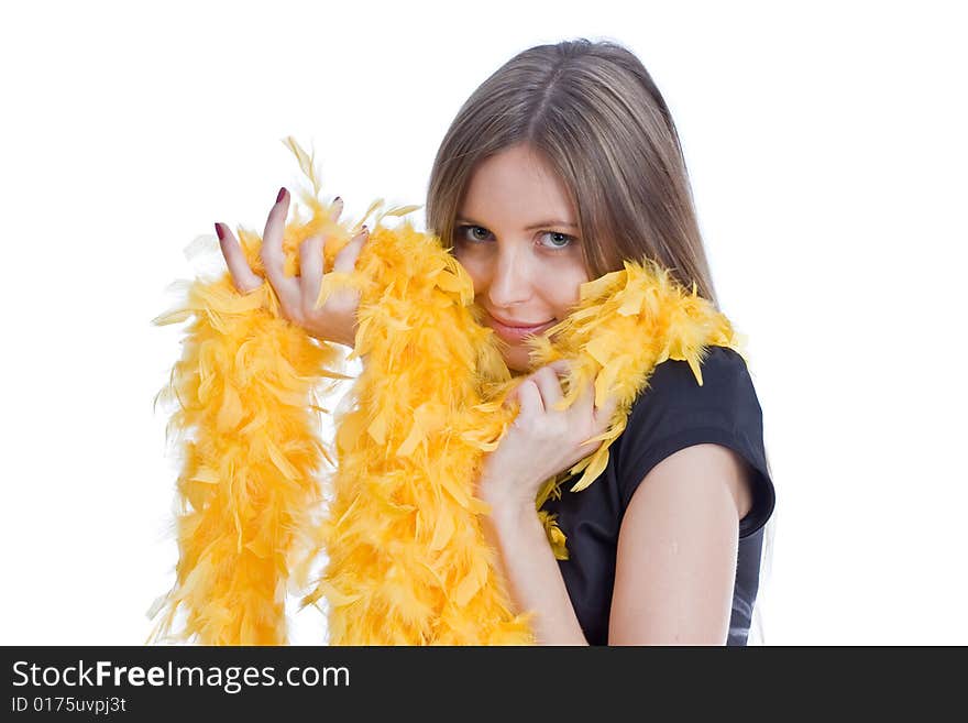 Beautiful girl with yellow feathers. Beautiful girl with yellow feathers