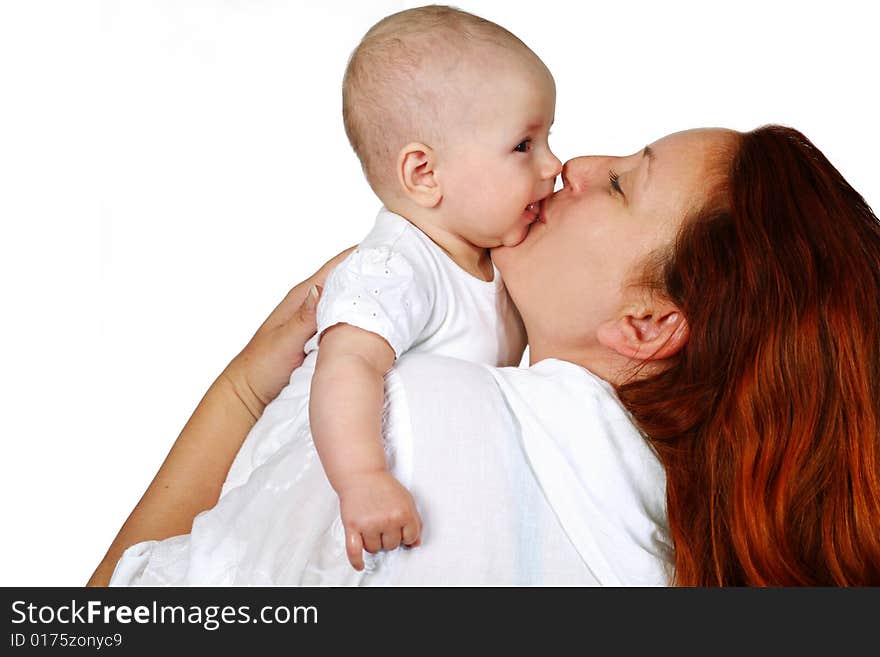 An image of baby and happy mother