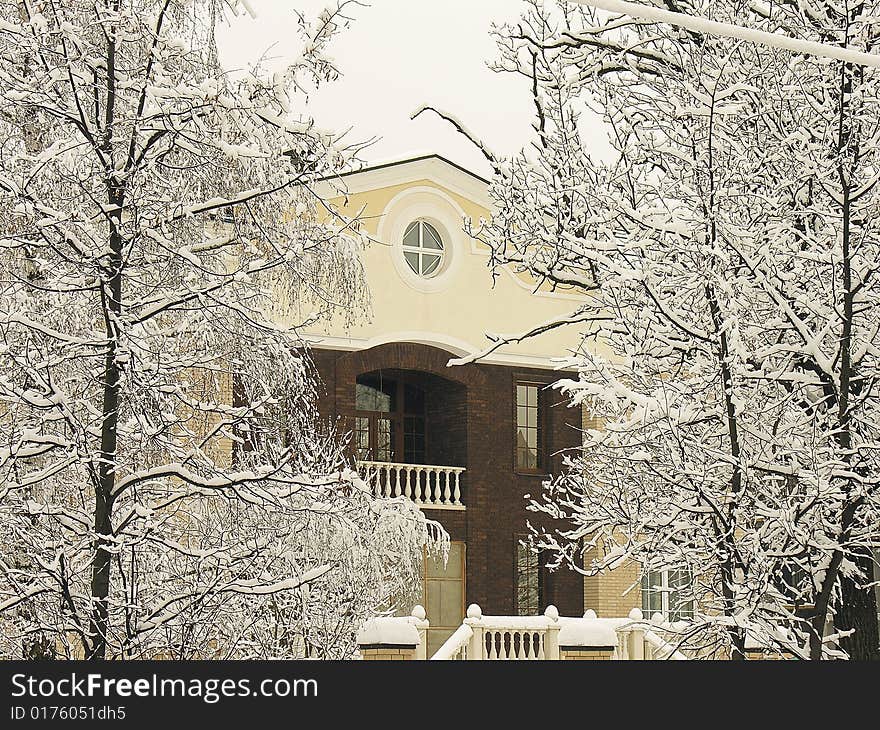 Close up of a private residence after a snowfall. Close up of a private residence after a snowfall