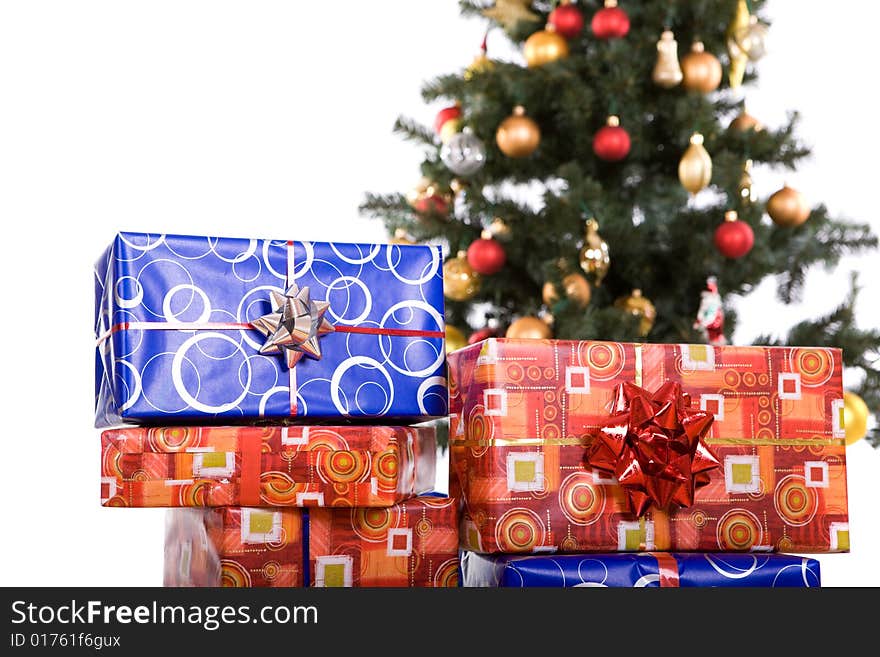 Christmas tree with balls. over white background