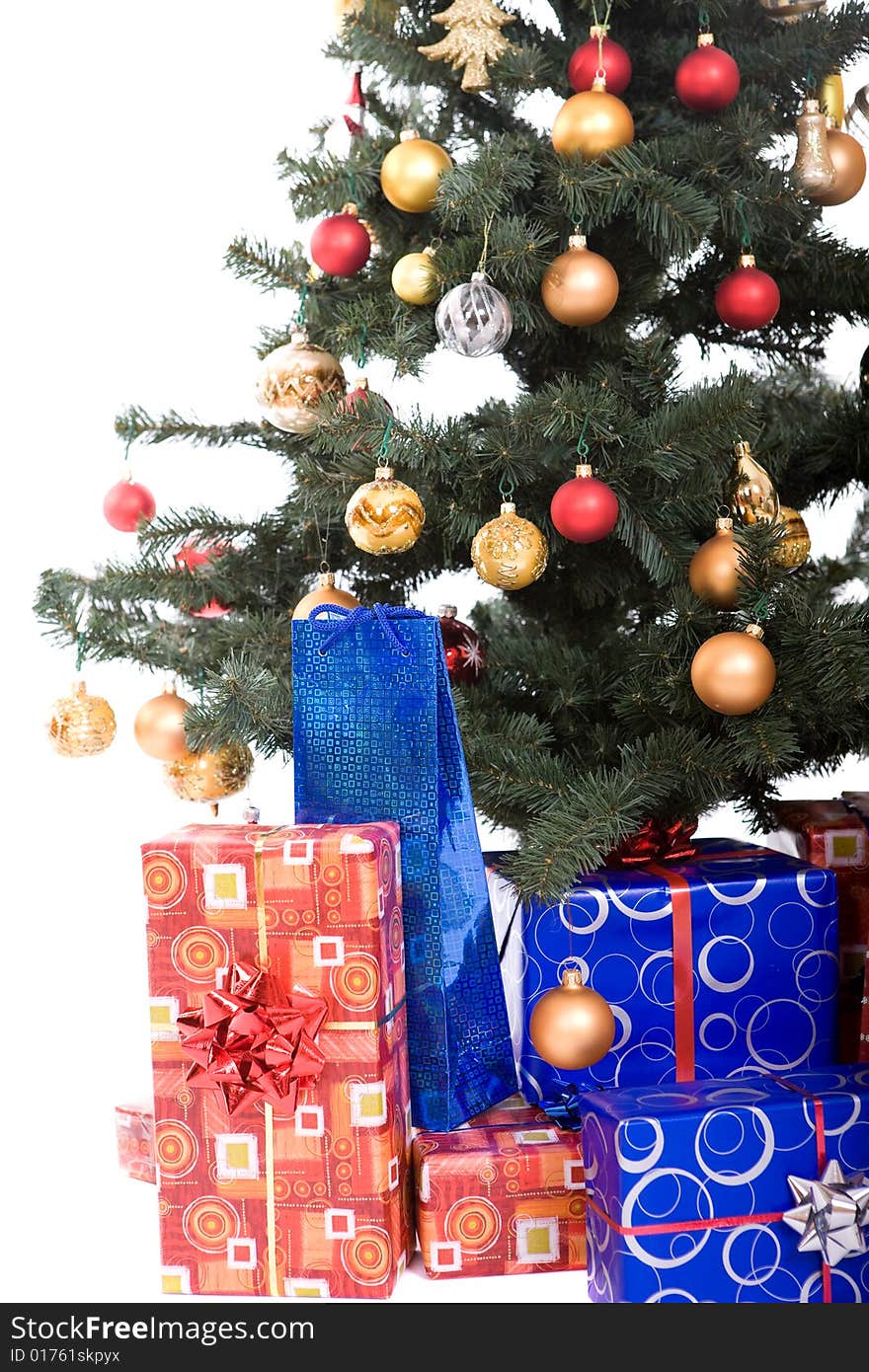 Christmas tree with balls. over white background