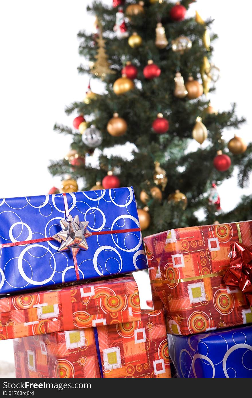 Christmas tree with balls. over white background