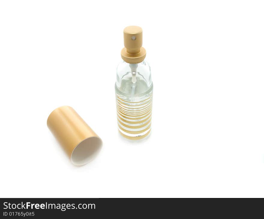 Bottle of perfume on white background