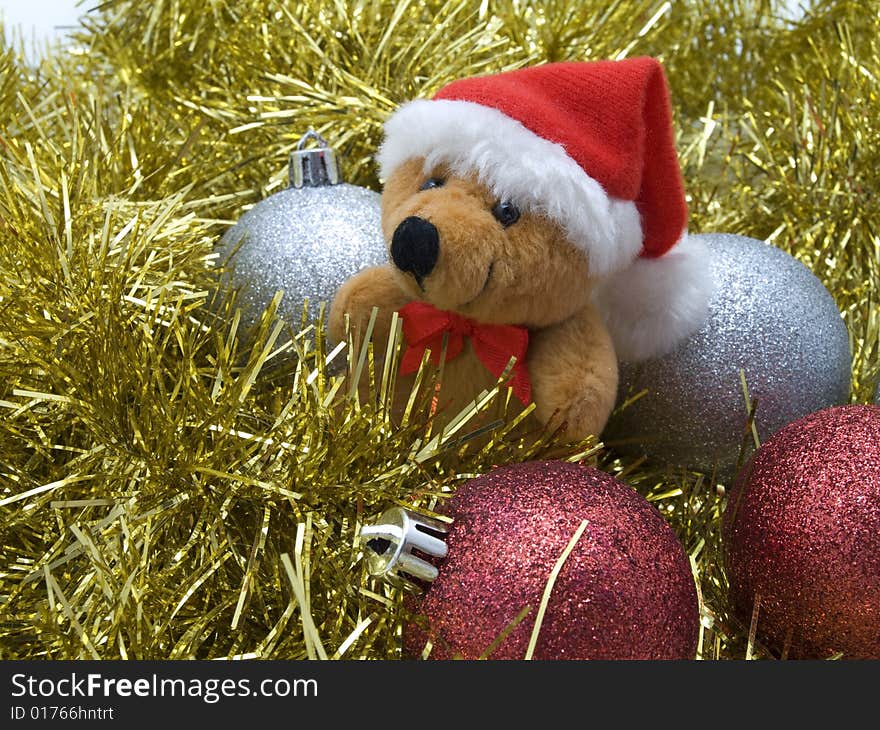 Teddy Bear and  decorative Christmas bauble