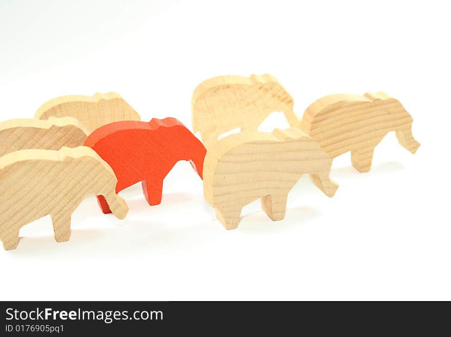 Red wooden elephant on a white background. Red wooden elephant on a white background