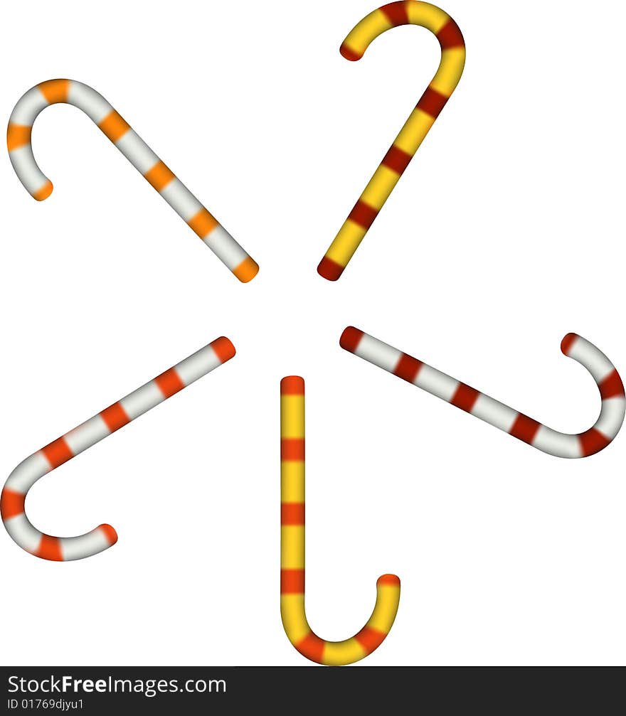 Five candy canes. Vector, easy to edit.