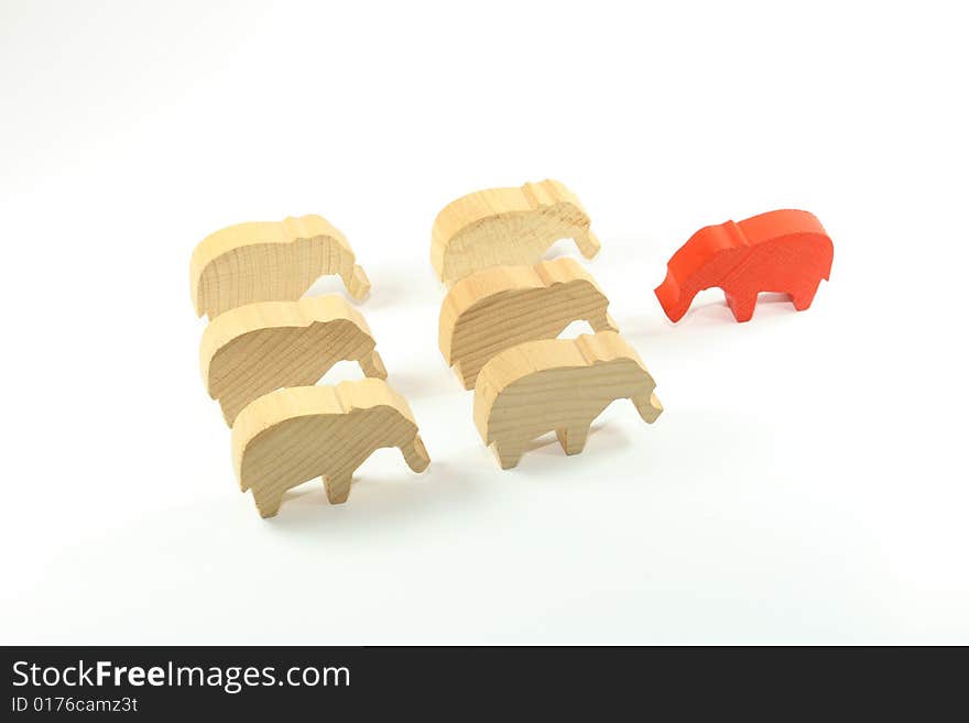 Red wooden elephant on a white background. Red wooden elephant on a white background