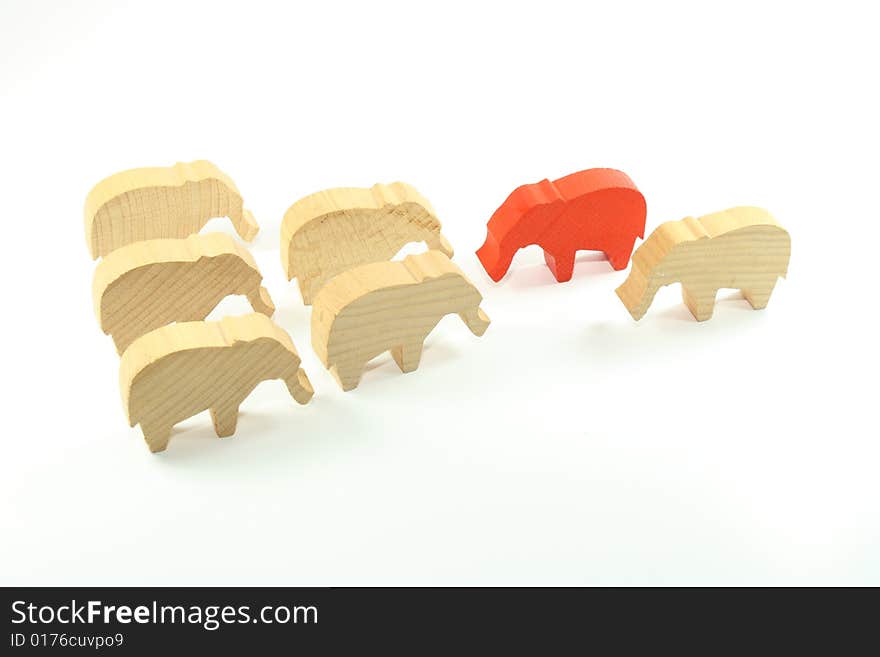 Red wooden elephant on a white background. Red wooden elephant on a white background