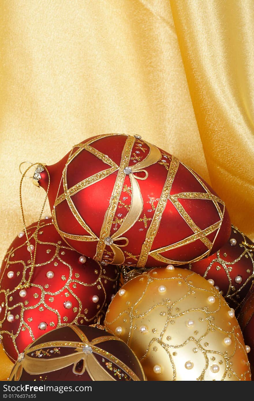 Christmas ornament, photo on the fabric background