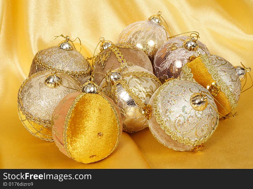 Christmas ornament, photo on the fabric background