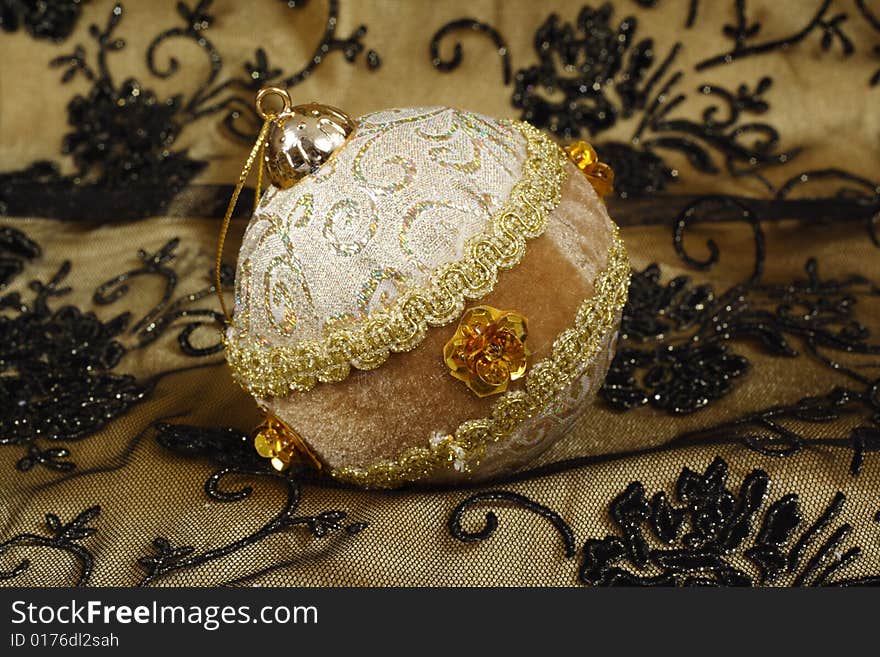 Christmas ornament, photo on the fabric background