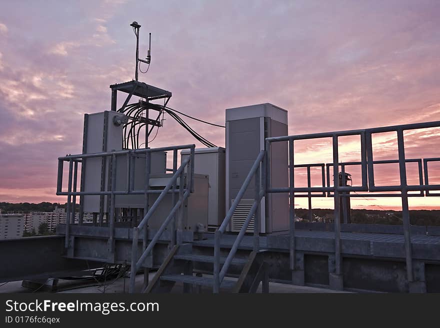 Cellular cabinets on the platform - sunset time