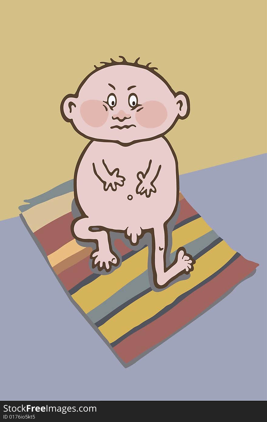 Sadness baby sit on mat