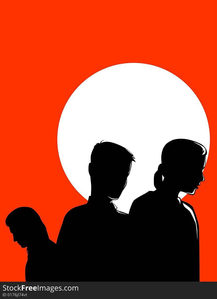 Vector art of a family silhouette on red background. Vector art of a family silhouette on red background