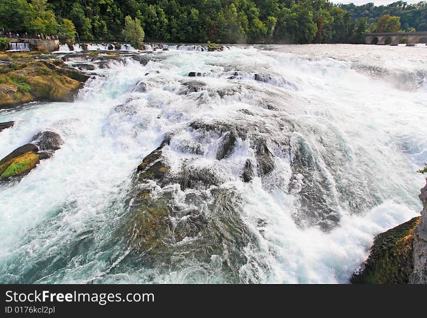 The Europe largest falls Rhine Falls in Switzerland. The Europe largest falls Rhine Falls in Switzerland