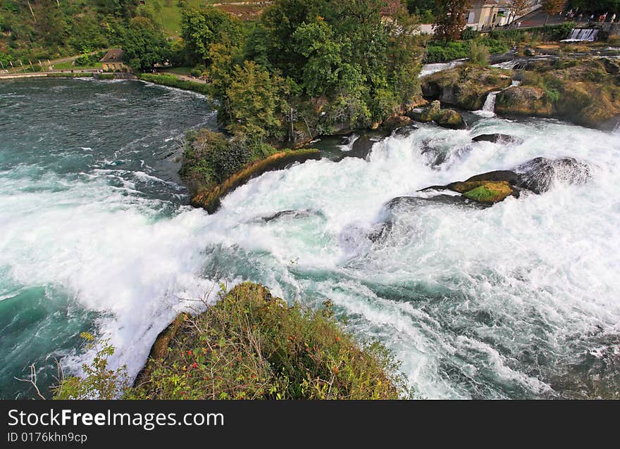 The Europe largest falls Rhine Falls in Switzerland. The Europe largest falls Rhine Falls in Switzerland