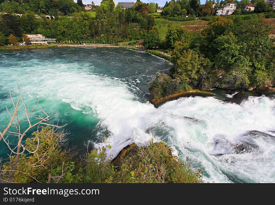 The Europe largest falls Rhine Falls in Switzerland. The Europe largest falls Rhine Falls in Switzerland