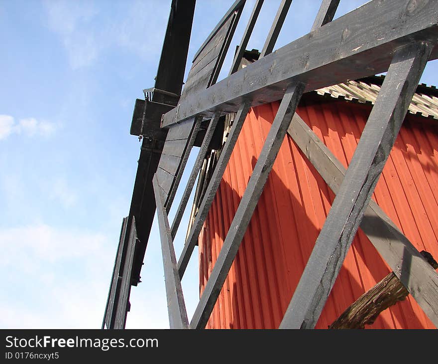 Wooden Mill In Ã–land, Sweden