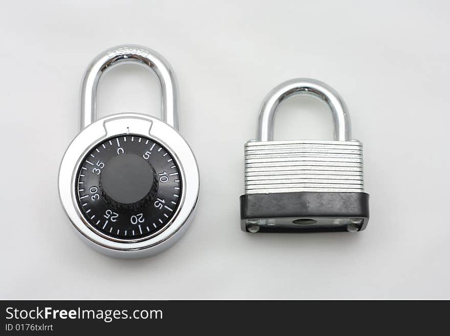 Picture of 2 types of locks, a combination lock and a padlock.   The theme of the shot is securing your future.