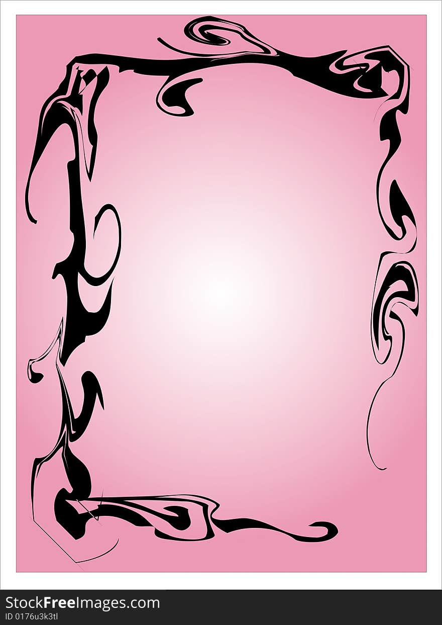 The back of a fancy black frame on a pink background. The back of a fancy black frame on a pink background