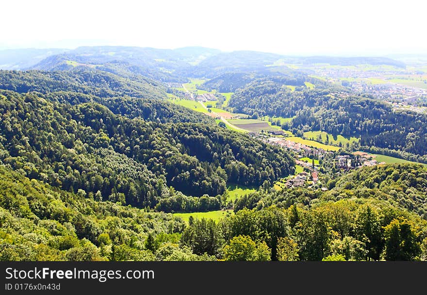 The aerial view of Zurich countryside