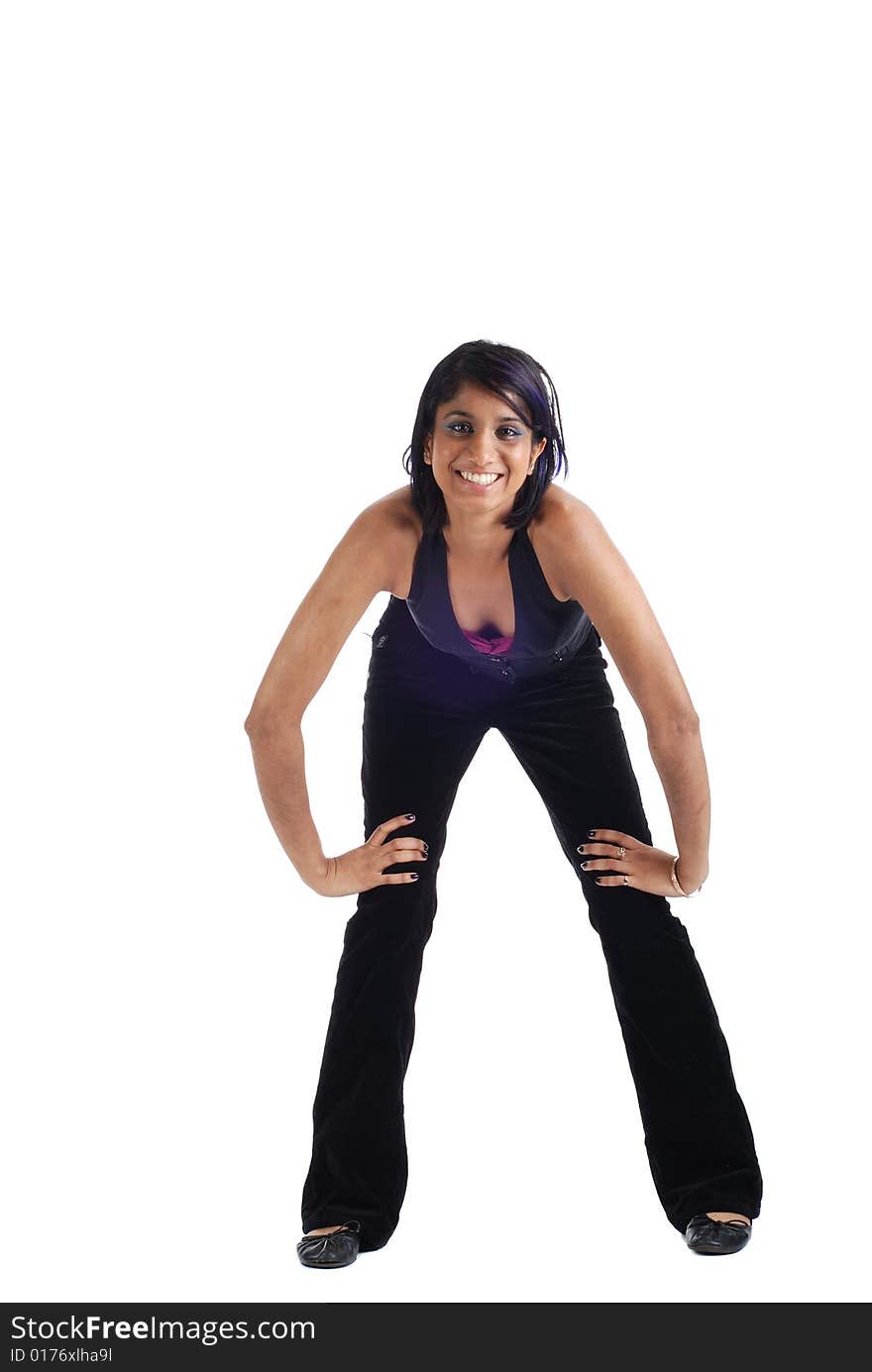 Picture of one girl smiling and posing on a white background. Picture of one girl smiling and posing on a white background