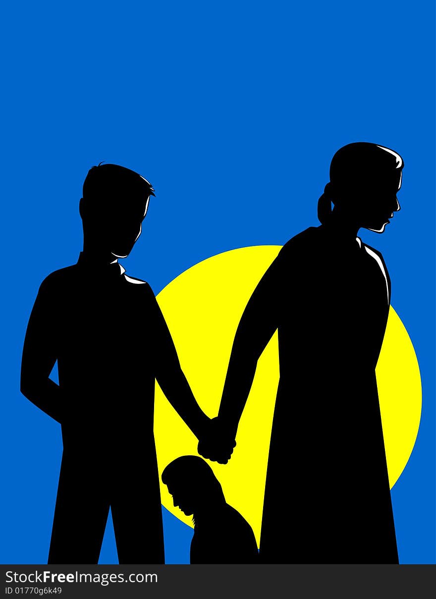 Vector art of a family silhouette on blue background. Vector art of a family silhouette on blue background