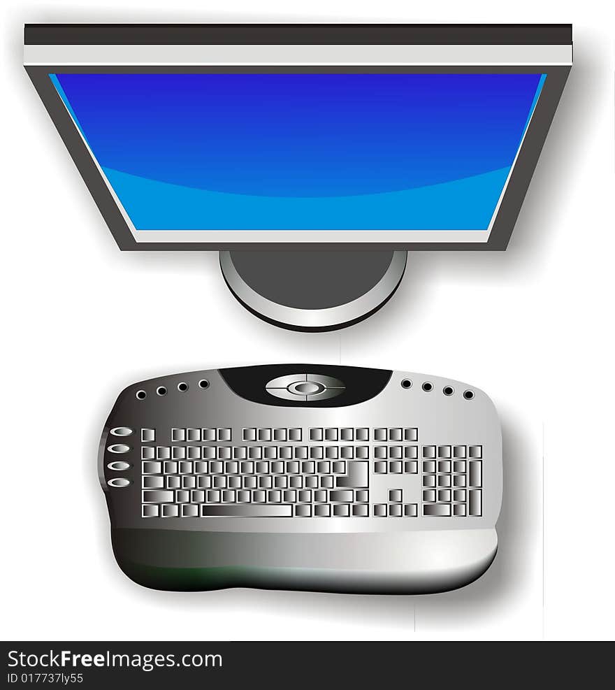 Blue monitor and computer keyboard