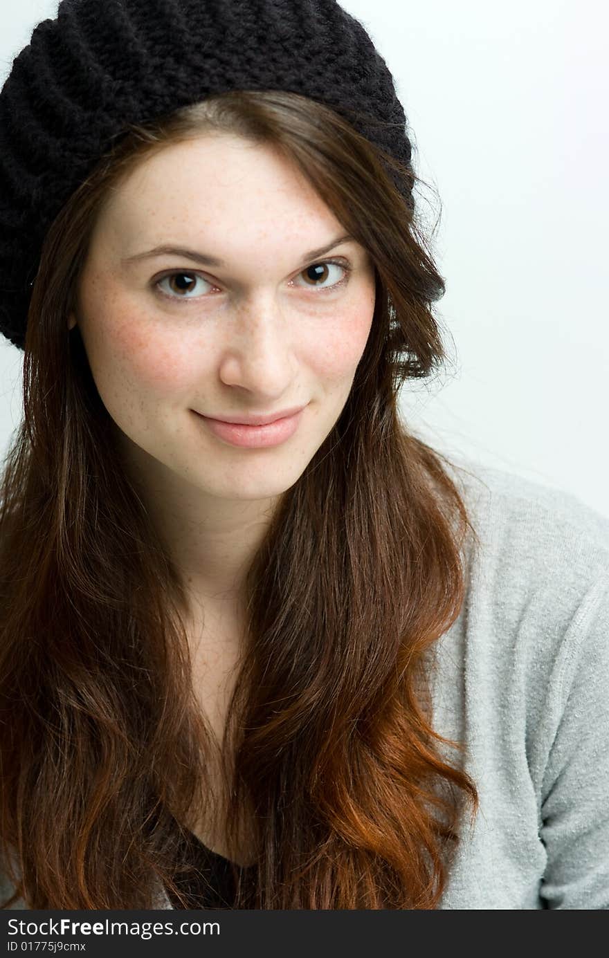 Woman, Or Teen In Fall Or Winter Hat.