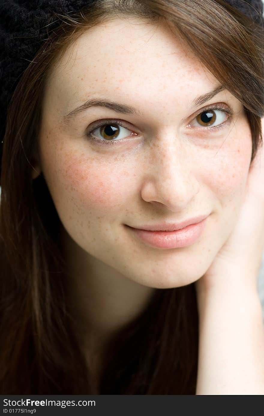 Woman, Or Teen In Fall Or Winter Hat.