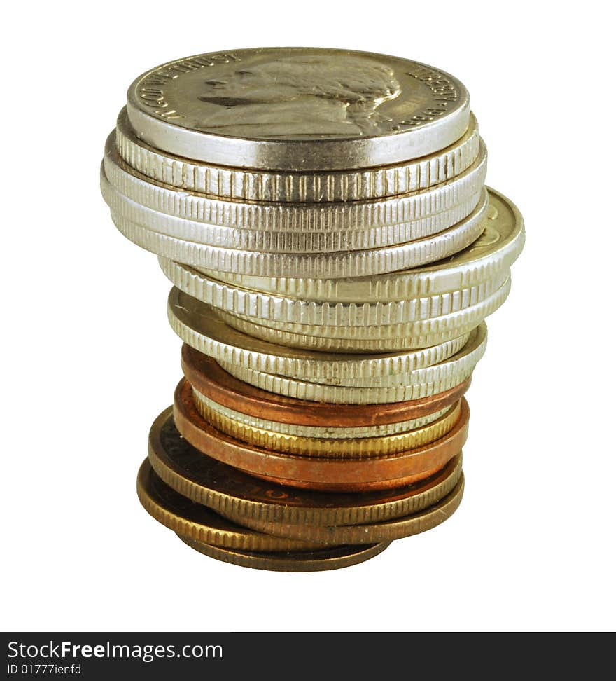 Coins tower on white background. Coins tower on white background