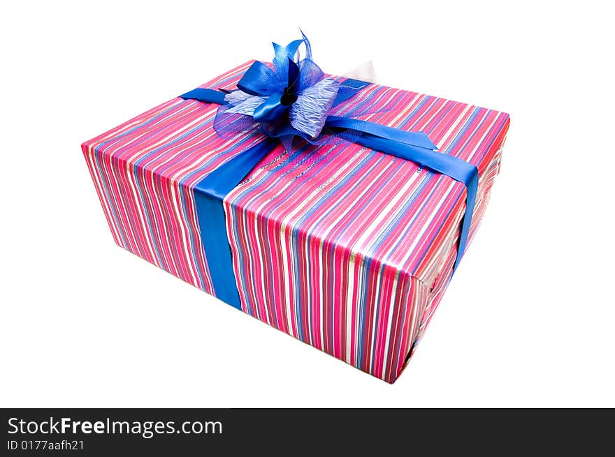 Colourful gift box with big blue bow