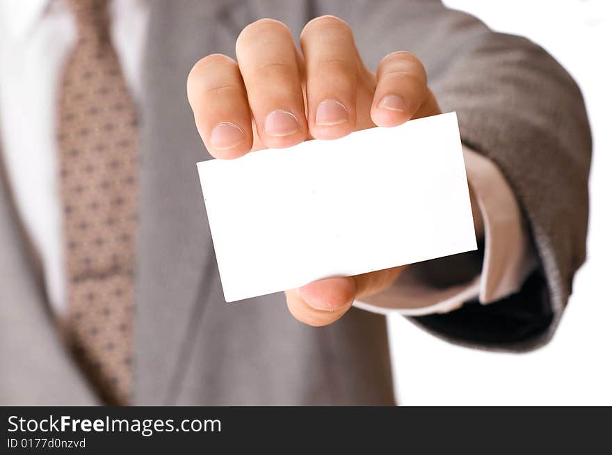 Businessman holding visiting card