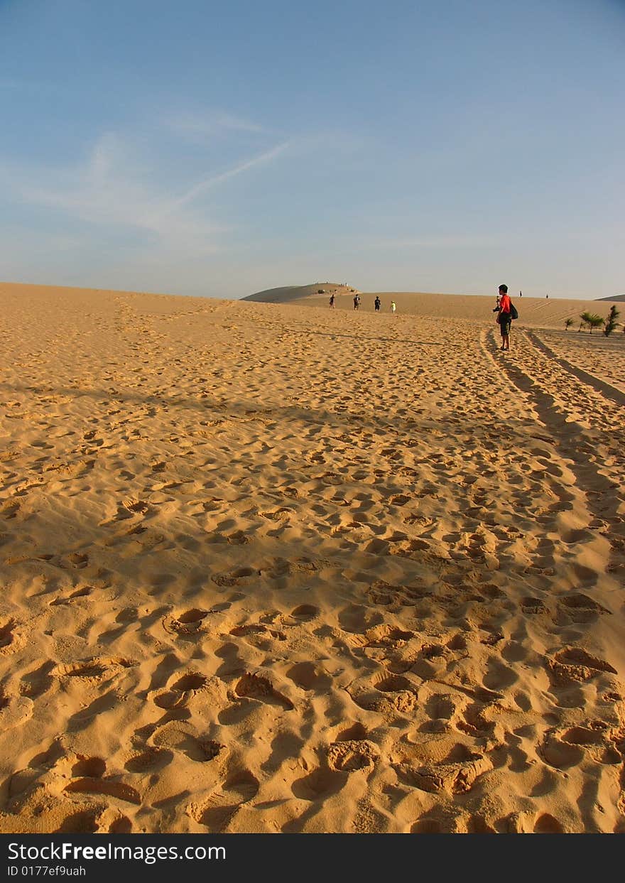 Footprints on the sandy desert. Footprints on the sandy desert.