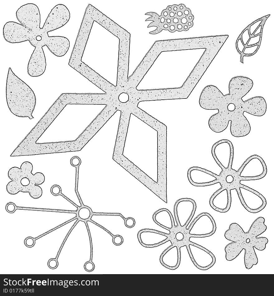 Textured modern floral design elements, illustration. Textured modern floral design elements, illustration