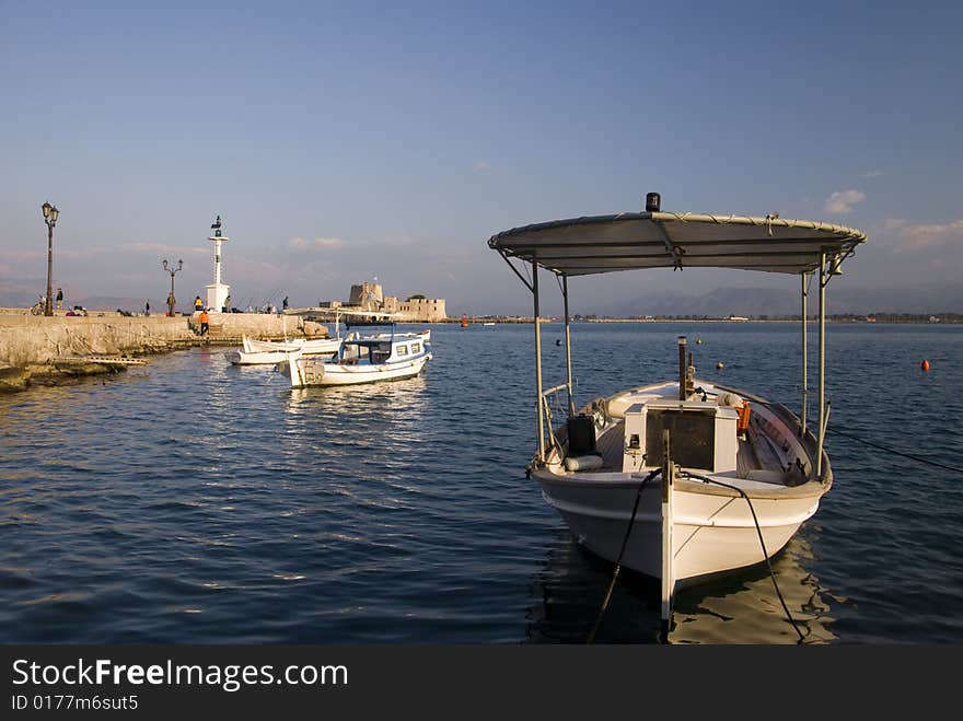 Fishing boats in a harbour