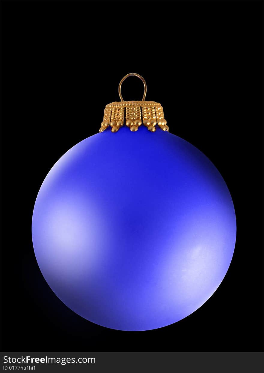 Blue Christmas ball with black background.