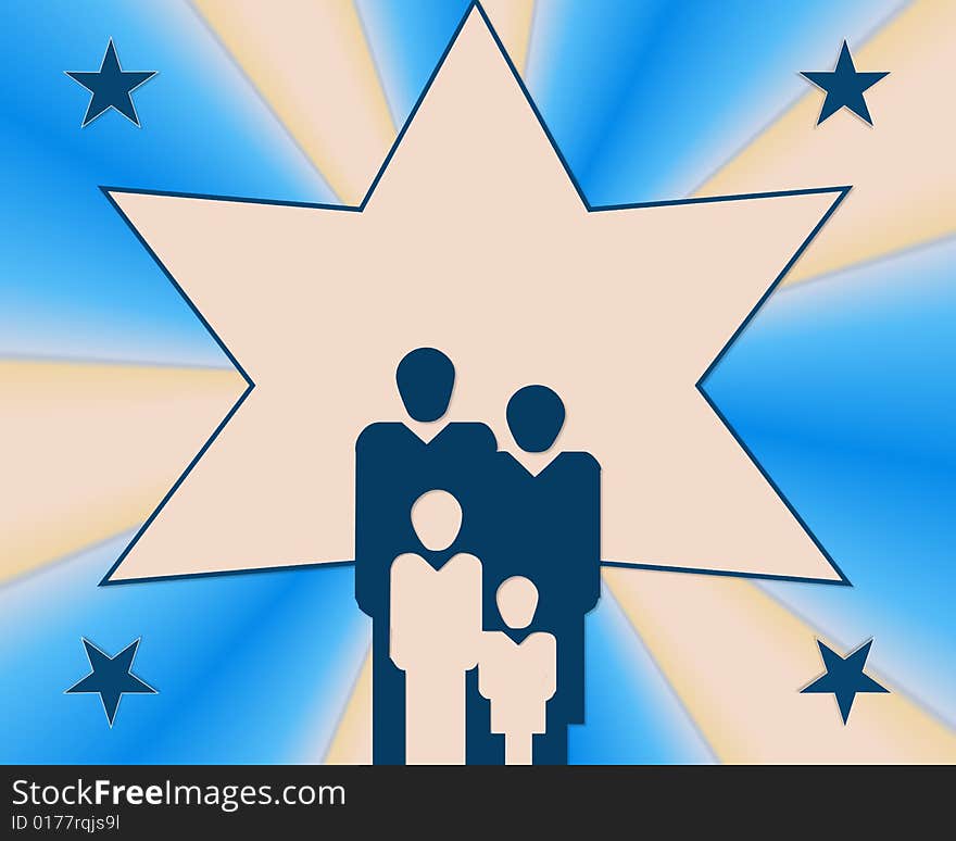 Illustration with blue background and family silhouette. Illustration with blue background and family silhouette