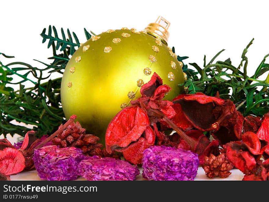 Colored christmas decoration from toy and dry flowers